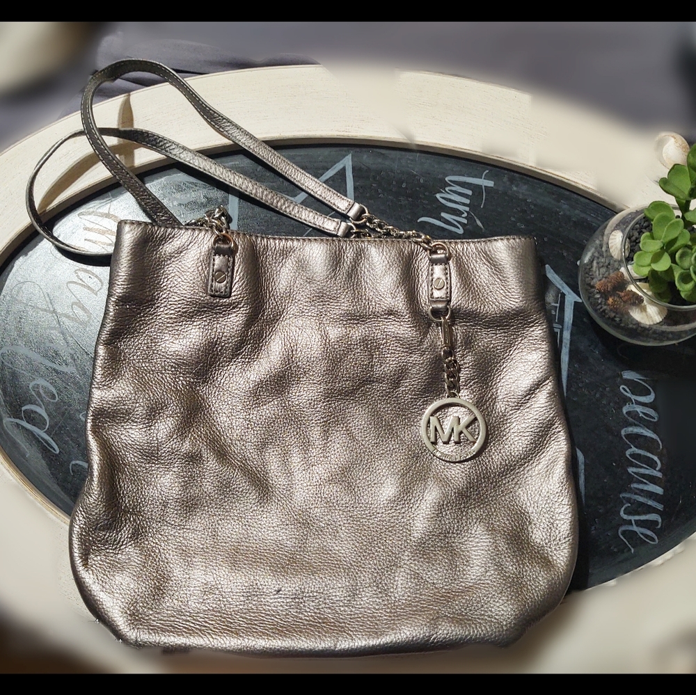 Michael Kors Silver Large Leather Shoulder Bag